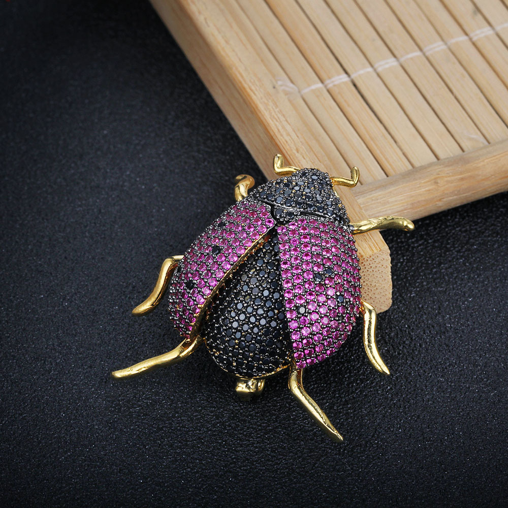 Vintage Seven-spot Ladybug Round Cut Alloy Brooch