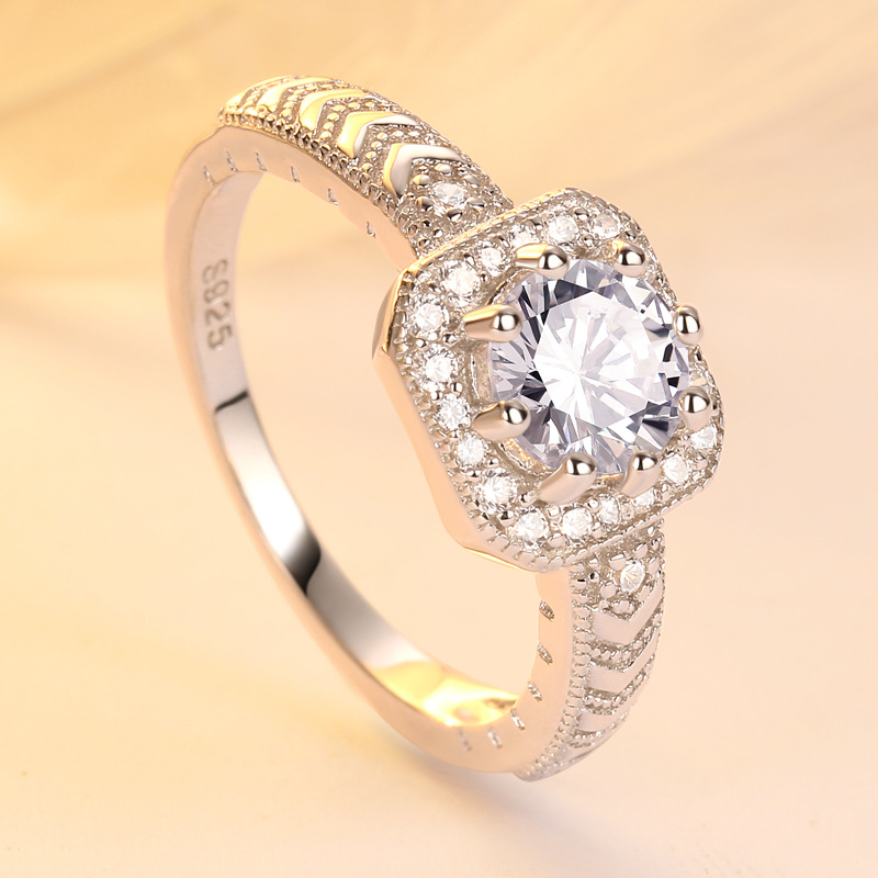 Halo Round Cut Sterling Silver Ring-TL-Juri Elle