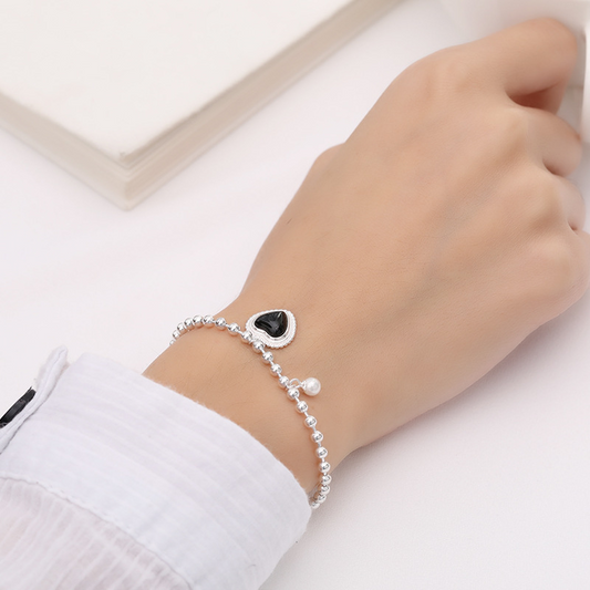 Heart Agate Beads Sterling Silver Bracelet
