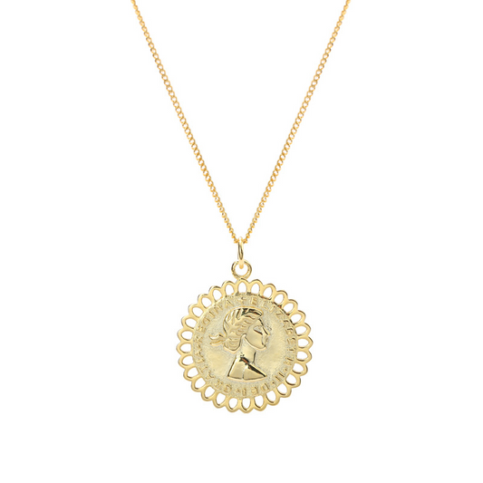 Trendy Portrait Sterling Silver Plated Gold Necklace