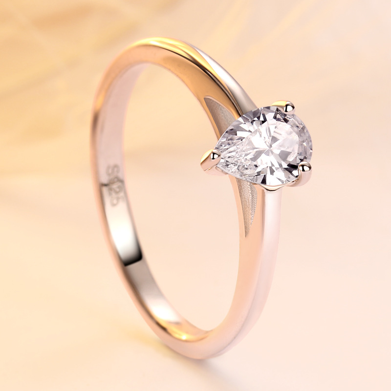Solitaire Pear Cut Sterling Silver Ring For Women-TL-Juri Elle