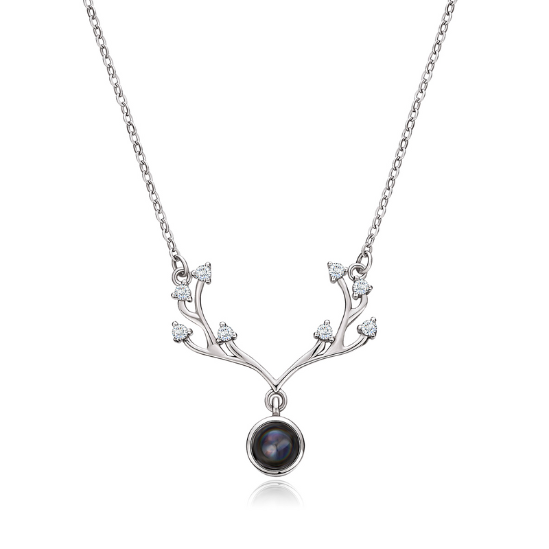 Antlers Evil Eye Round Cut Sterling Silver Necklace