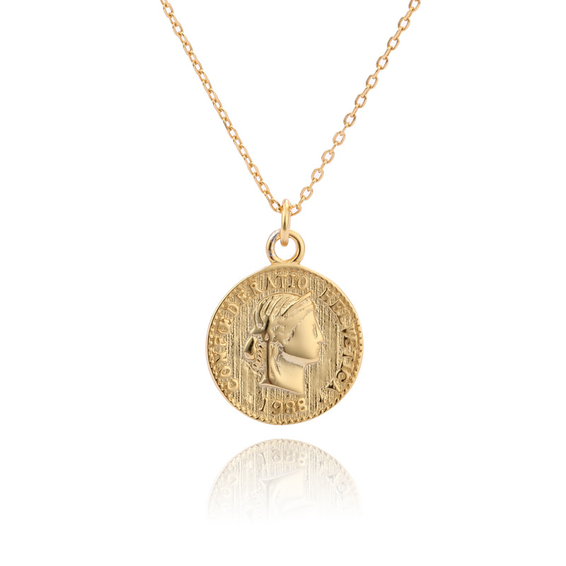 Portrait Coin Collier en argent sterling plaqué or