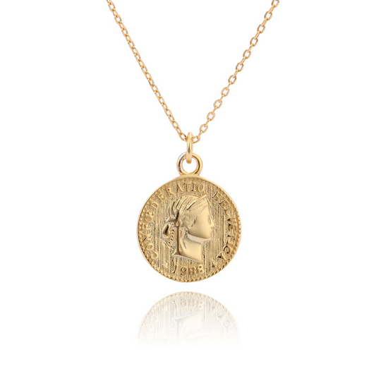 Portrait Coin Sterling Silver Plated Gold Necklace