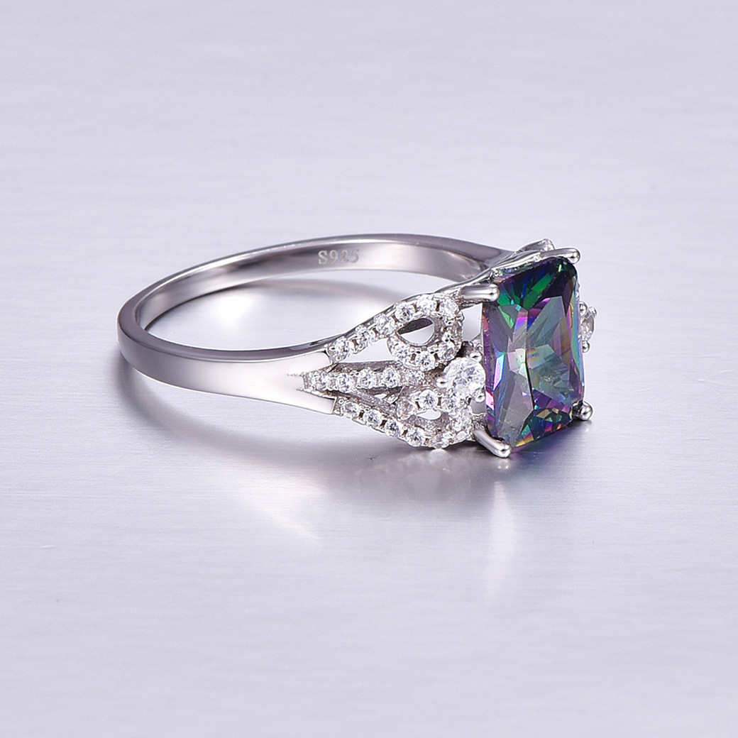 Shiny Cushion Cut Sterling Silver Ring-ZX-Juri Elle