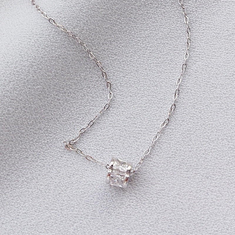 Geometric Cylinder Princess Cut Sterling Silver Plated Platinum Necklace