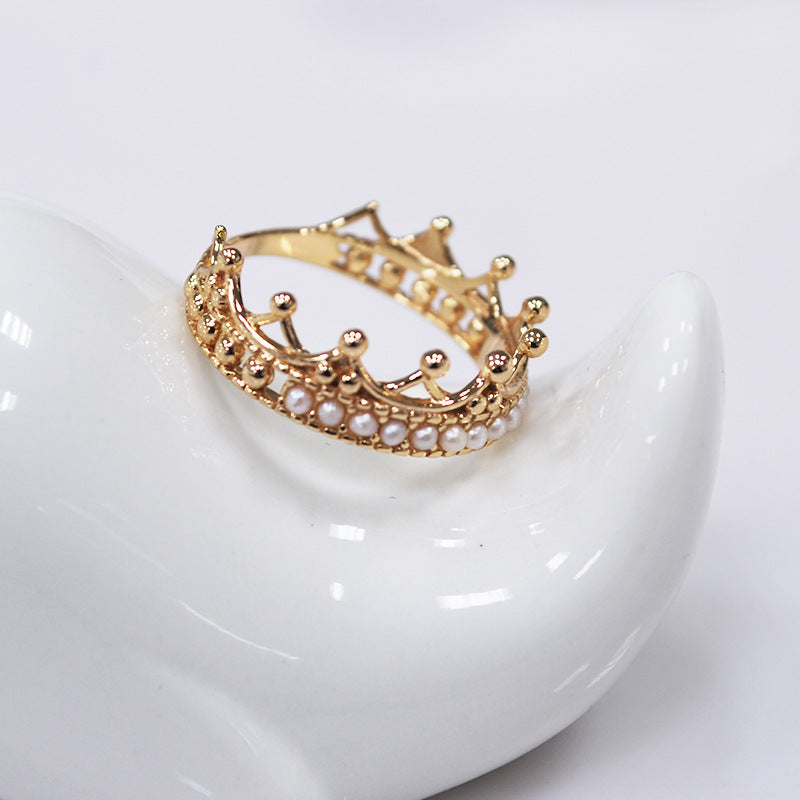Crown Shape of Sterling Silver Ring With Pearls-DL-Juri Elle