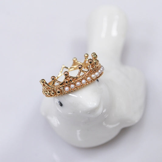 Crown Shape of Sterling Silver Ring With Pearls-DL-Juri Elle