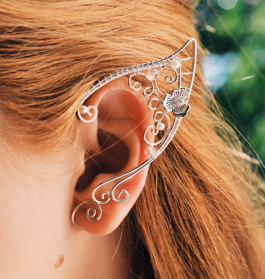 Bohemian Floral Elf White Copper Ear Cuff