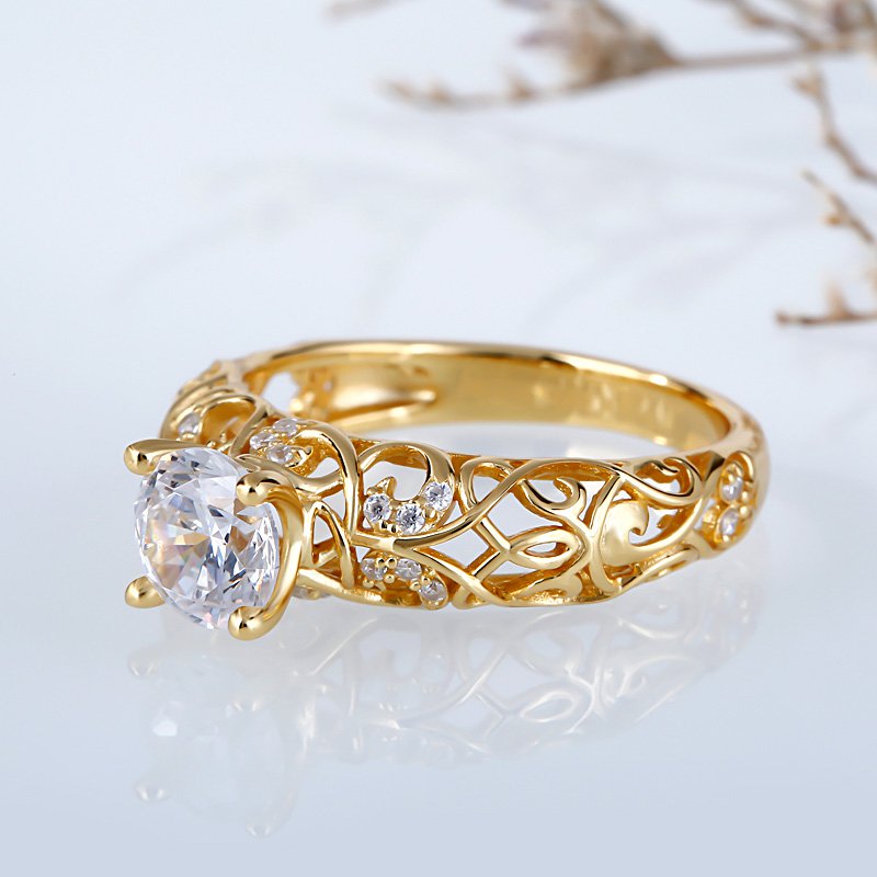 Gold Tone Vines Round Cut Sterling Silver Ring-JE-Juri Elle