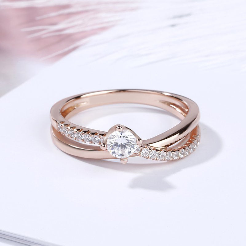Rose Gold Tone Round Cut Sterling Silver Promise Ring-JE-Juri Elle