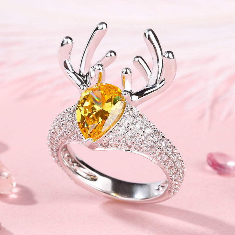 “Christmas Reindeer”Antler Pear Cut Sterling Silver Animal Ring-JE-Juri Elle