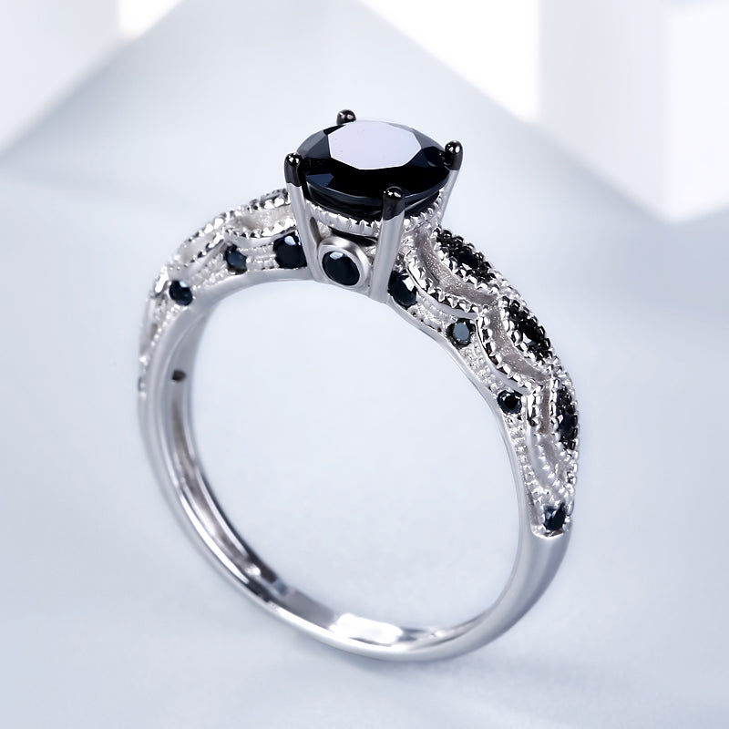 Vintage Milgrain Round Cut Sterling Silver Ring-JE-Juri Elle