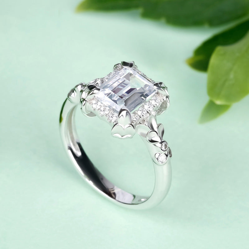 Flower Emerald Cut Sterling Silver Ring-JE-Juri Elle