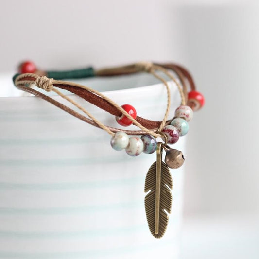 Bohemian Ceramic Feather Bracelet