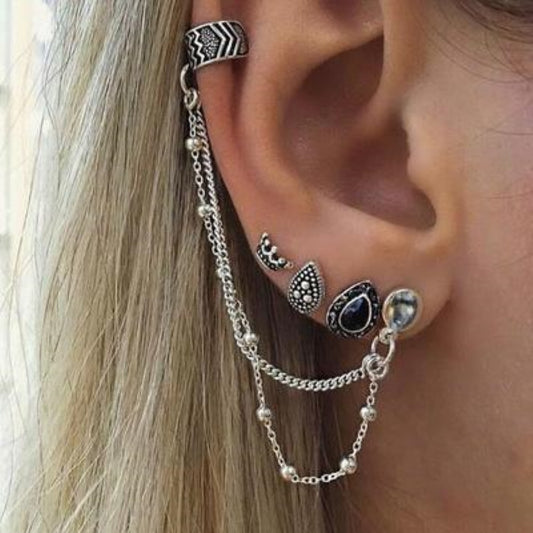 Bohemian Water Drop Chain 4 Piece Earring Set