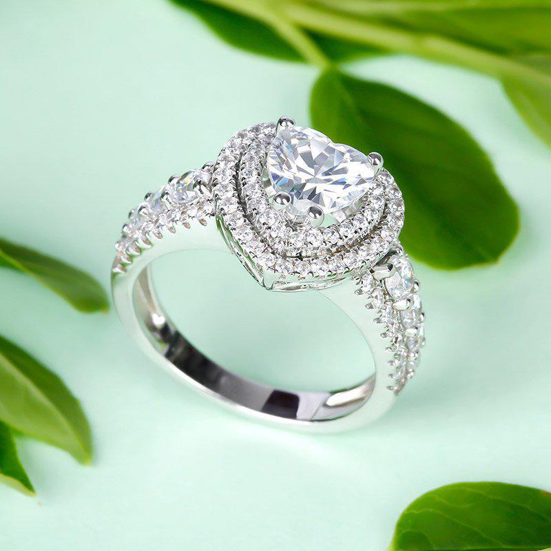 Double Halo Heart Cut Sterling Silver Engagement Ring-JE-Juri Elle