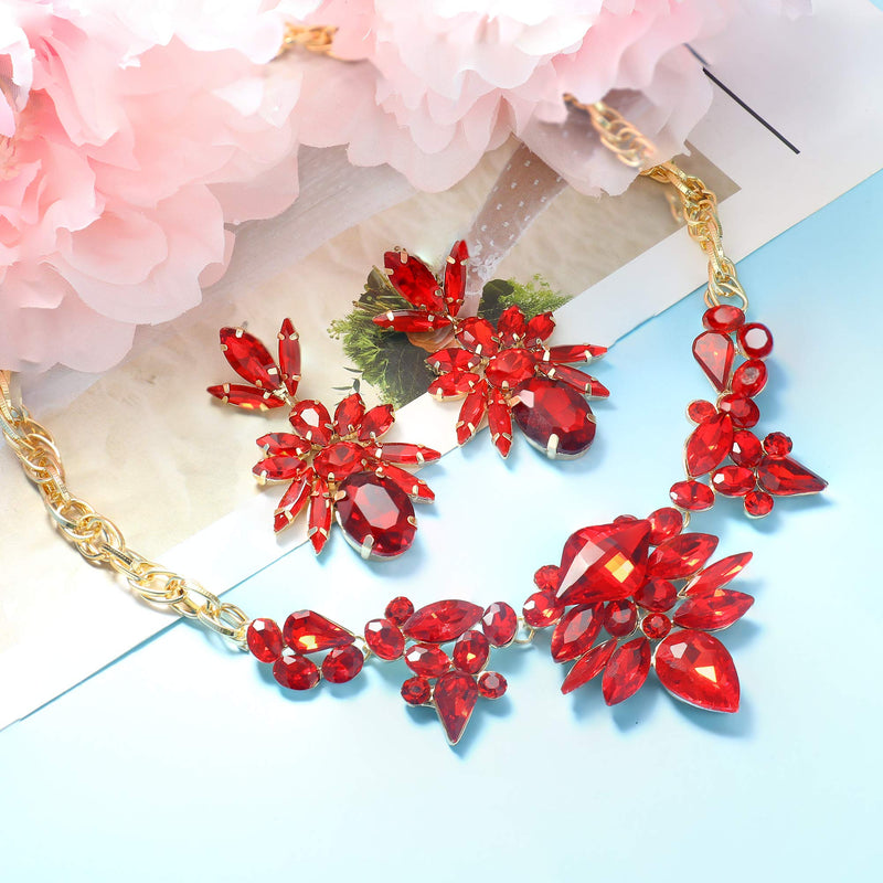 Rhinestone Boho Vintage Leaf Necklace and Earrings for Women