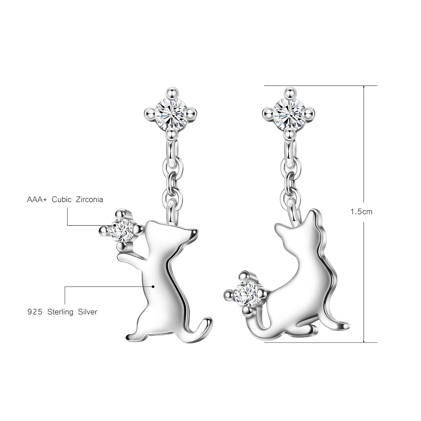 Sterling Silver Cute Cat Earrings