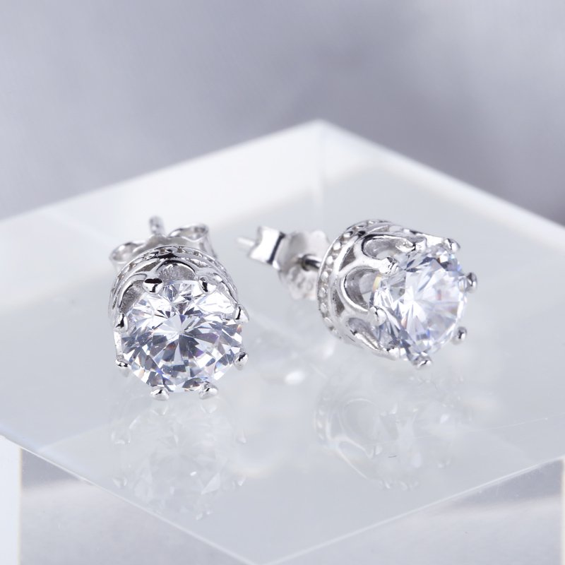 Classic Crown Sterling Silver Stud Earrings-JE-Juri Elle