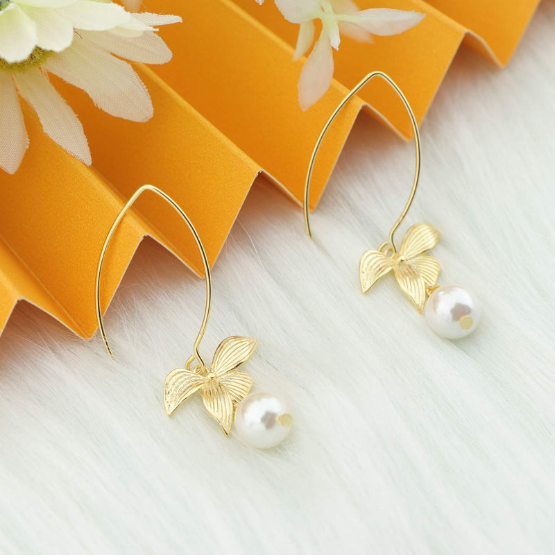 Bow Pearl Dangle Earrings For Women