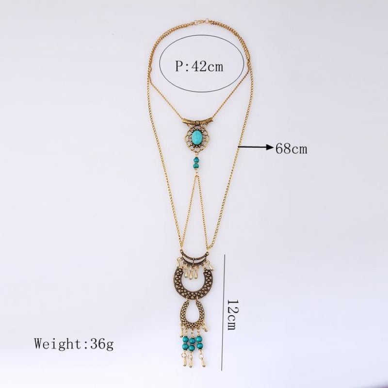 Bohemian Turquoise Drop Tassel Necklace