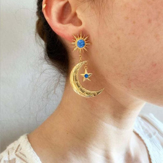 Bohemian Sun Star Moon Earrings