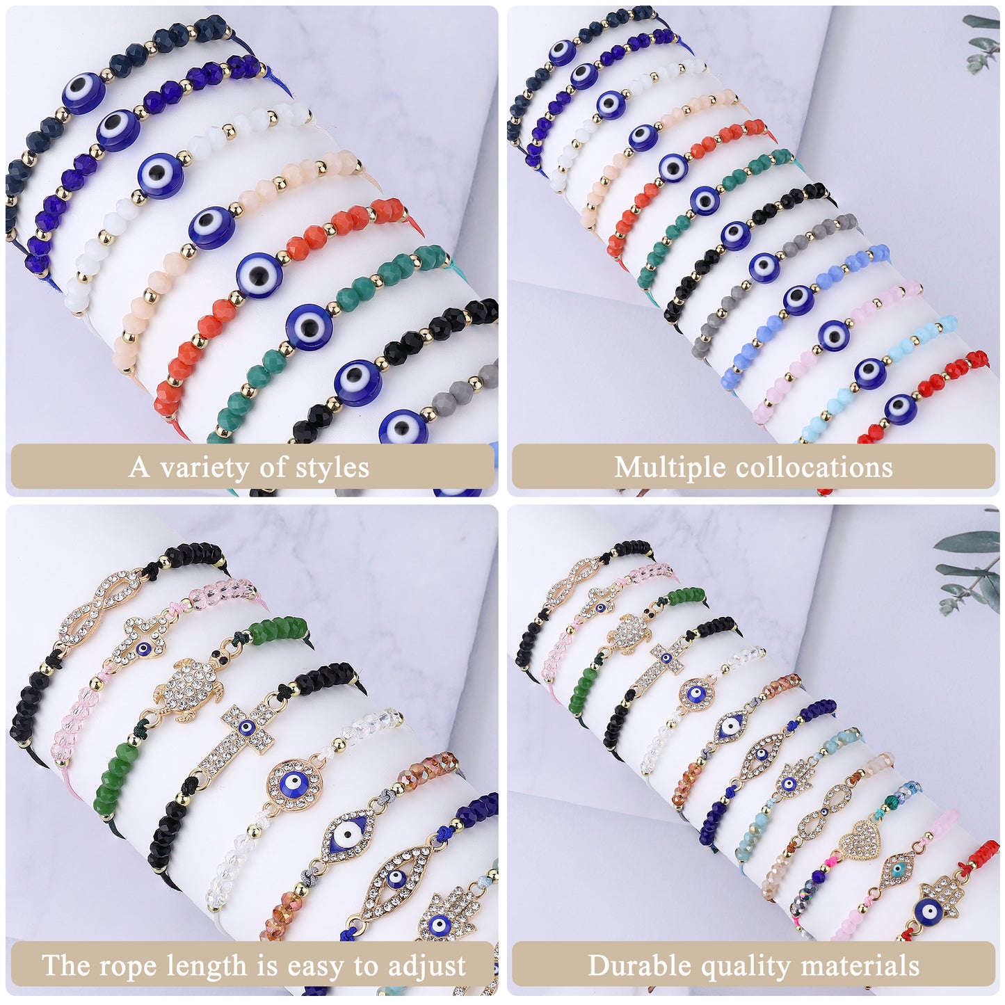 MAL DE OJO 24 PCS COLORFUL EVIL EYE BEADED BRACELETS HAMSA HANDMADE BRAIDED LUCKY EYE JEWELRY FOR WOMEN GIRLS