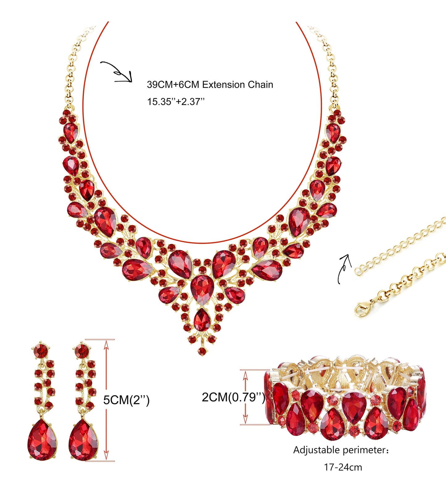Rhinestone Bridal Jewelry Sets for Women Necklace Earrings Bracelet Set for Wedding Rhinestone Bridesmaid Gifts fit with Wedding Dress