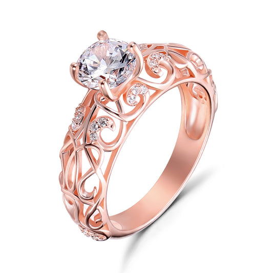 Vines Round Cut Sterling Silver Ring