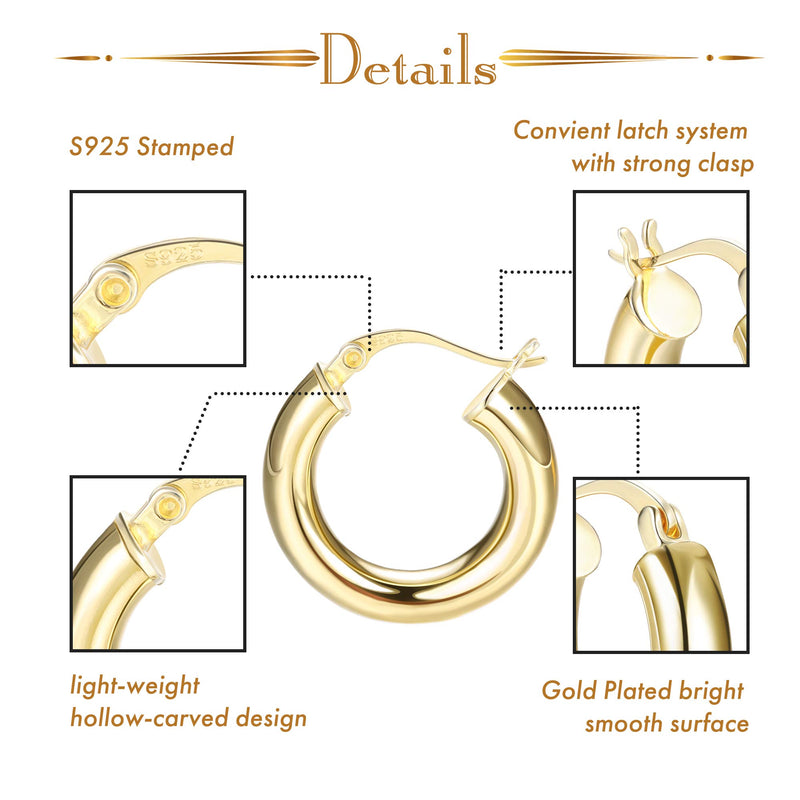 Round-Tube Thick Chunky Click-Top Light-weight Hoop Earrings for Women