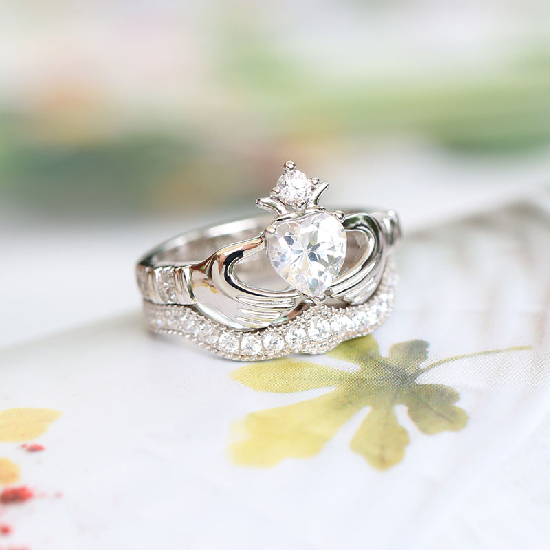 Simple Crown Claddagh Sterling Silver Ring Set-JE-Juri Elle