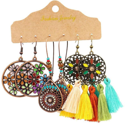 Bohemian Metal Tassel Earrings 3 Sets