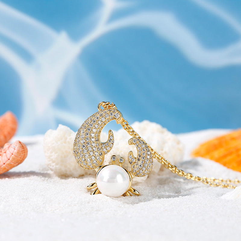 Cultured Pearl Crab Pendant Sterling Silver Necklace-JE-Juri Elle