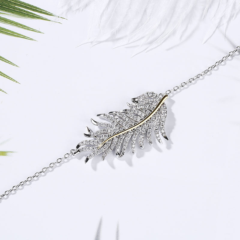 Two Tone Feather Sterling Silver Necklace-JE-Juri Elle