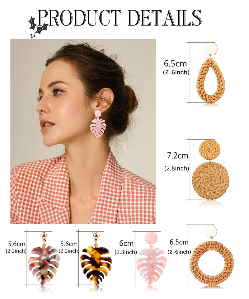 Boucles d'oreilles en rotin acrylique pour femmes faites à la main bohème paille osier tresse boucles d'oreilles pendantes boucles d'oreilles géométriques légères