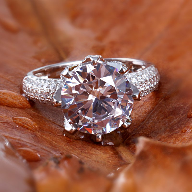 Large Stone Round Cut Sterling Silver Ring-JE-Juri Elle