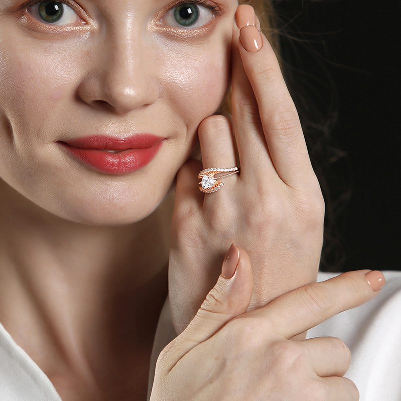 Bead Two Tone Heart Cut Sterling Silver Ring-JE-Juri Elle