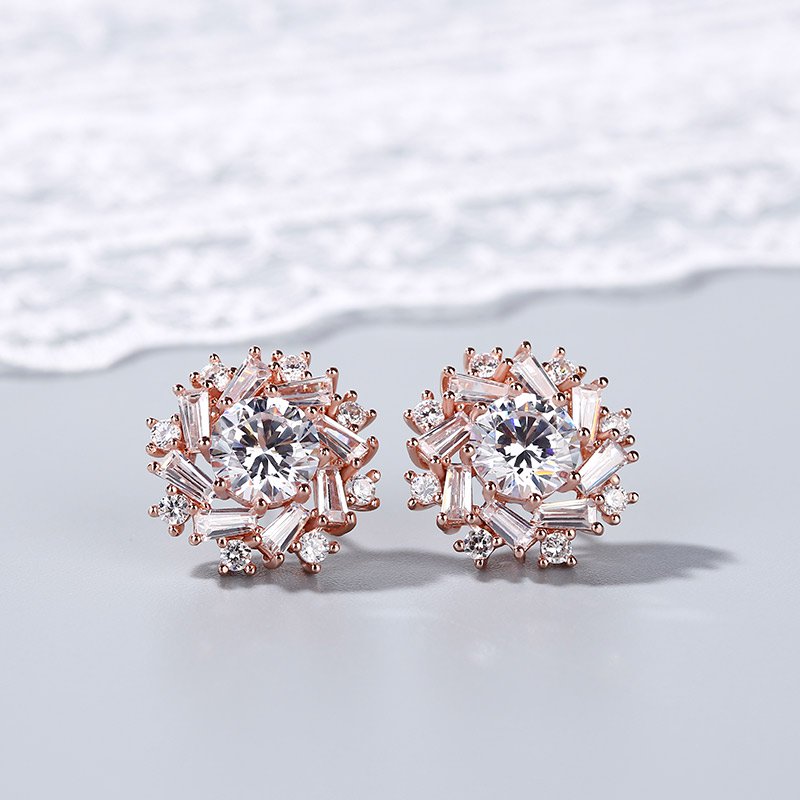 Sunshine Round Cut Sterling Silver Stud Earrings-JE-Juri Elle