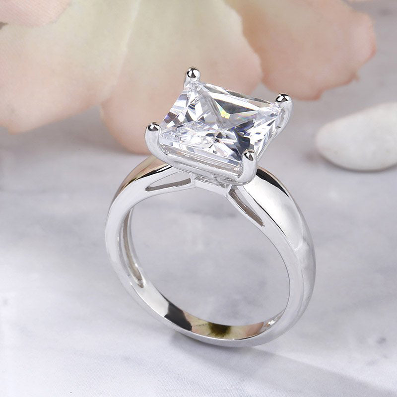 Solitaire Princess Cut Sterling Silver Ring-JE-Juri Elle