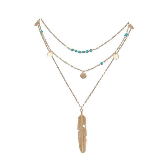 Bohemian Feather Turquoise Necklace