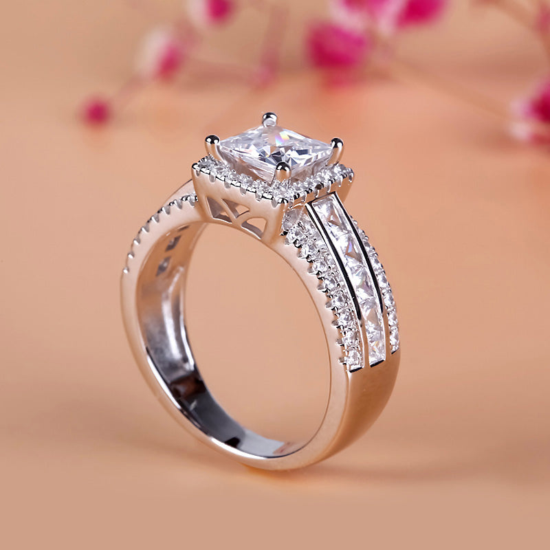 Contemporary Design Princess Cut Sterling Silver Ring-JE-Juri Elle