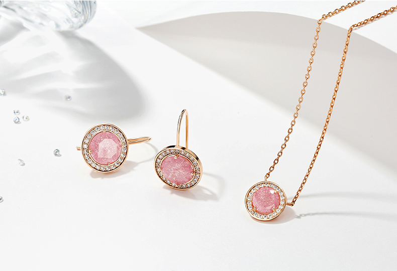 Tear Ice Flower Round Cut Silver Plated 14K Rose Gold Necklace