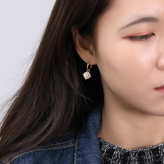 Circle Golden Portrait Coin Sterling Silver Plated Gold Earring