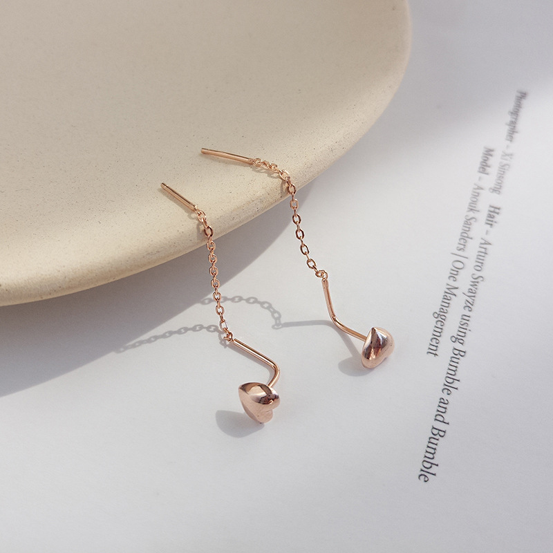 Sweet Love Tassel Heart Cut Sterling Silver Plated Rose Gold Earring