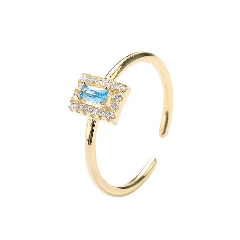 Classic Adjustable Princess Cut Sterling Silver Plated Gold Ring