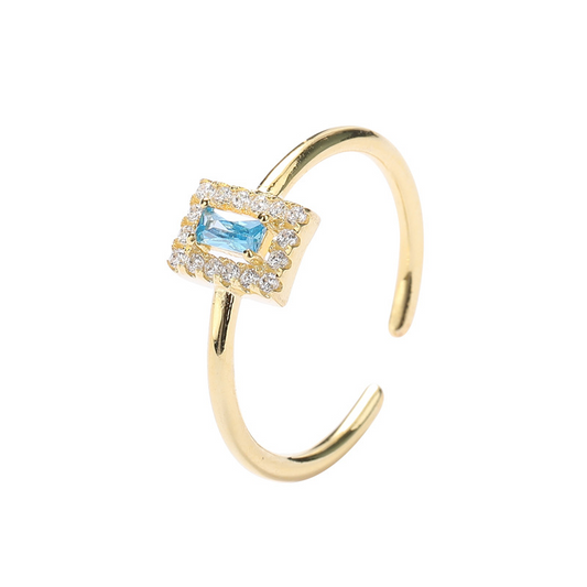 Classic Adjustable Princess Cut Sterling Silver Plated Gold Ring