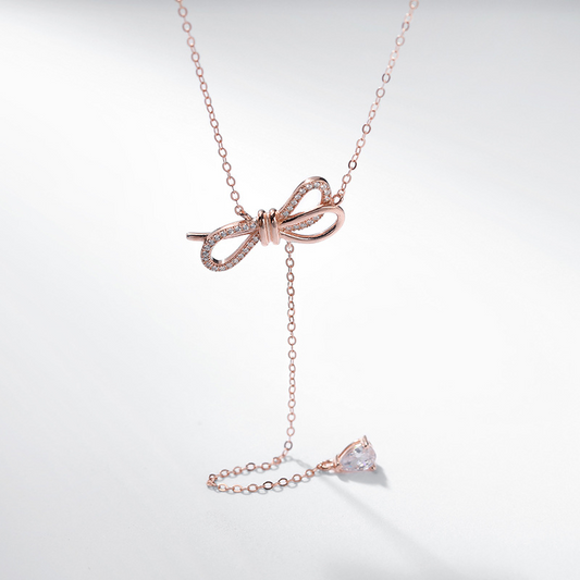 Bow-Knot Round & Pear Cut Sterling Silver Necklace