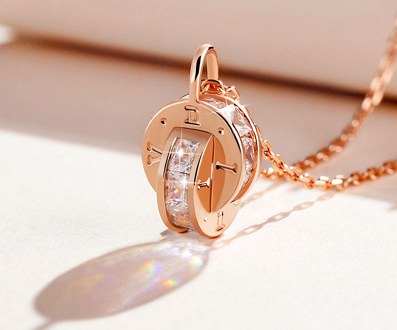 Romantic Lover Knot Baguette Cut Silver Plated 14K Rose Gold Necklace