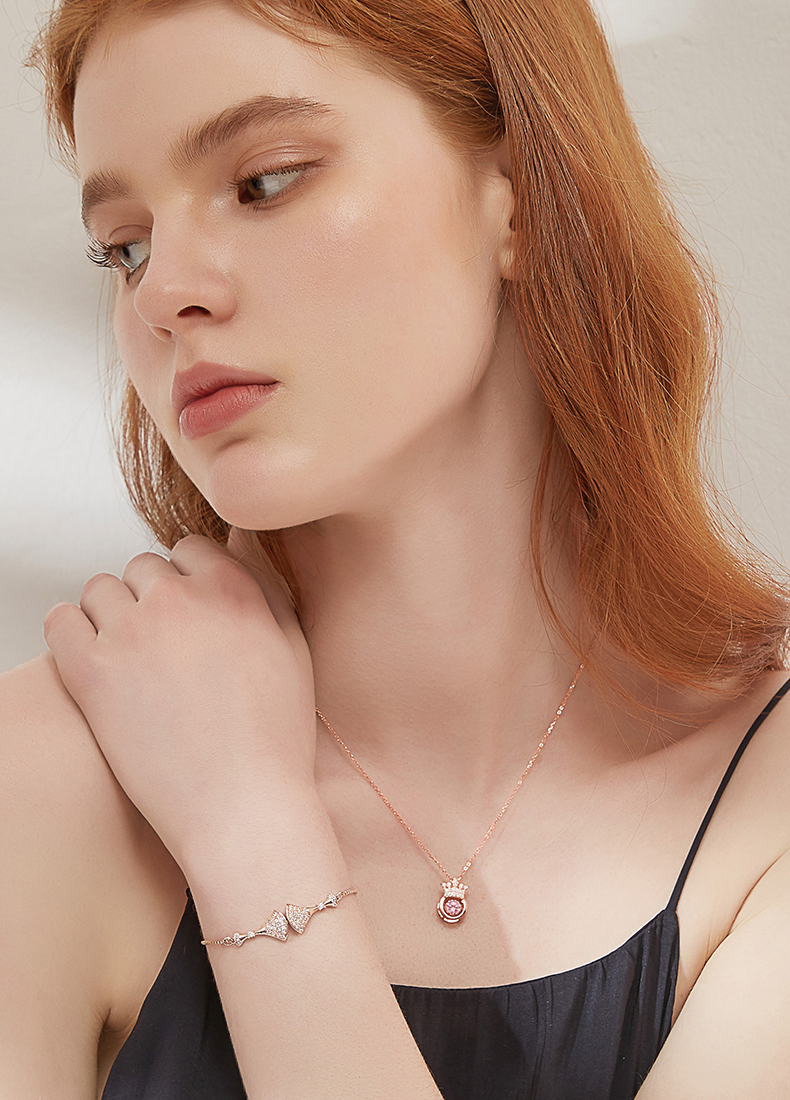Dance Heart Round Cut Sterling Silver Necklace
